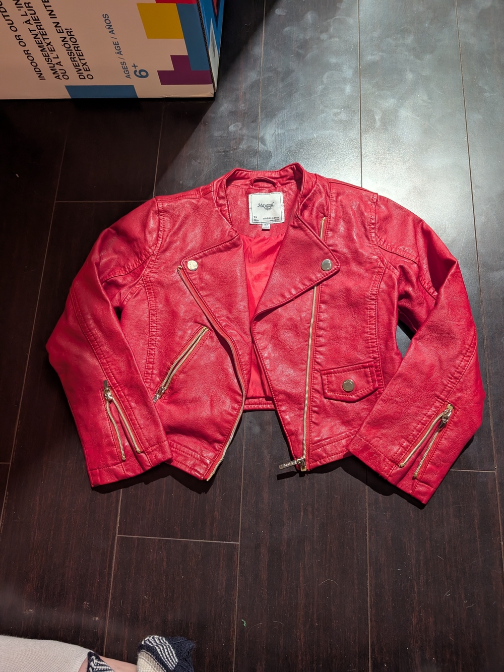 Mayoral Red Faux Leather Moto Jacket for Kids - Zip Detail